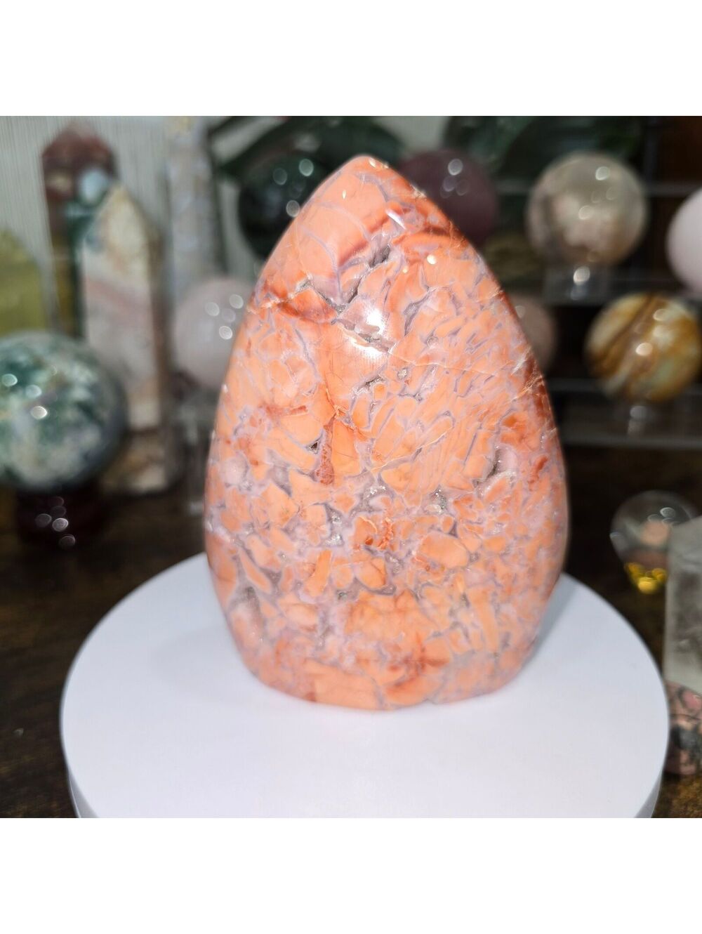 323. Cotton Candy Pink Pedal Agate Natural Crystal Freeform Tear drop